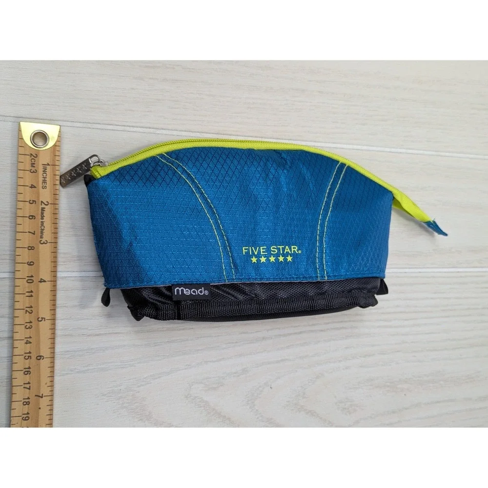 2 Mead Five Star Pencil Pouch Cases Expandable Blue Black Zippered